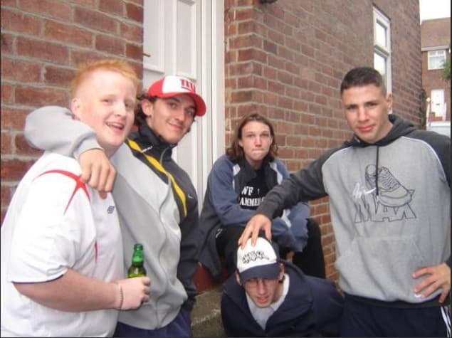 Somewhere in Gateshead after a BBQ party. Left to right: James, Ben, Lewis, Little T and Craig.