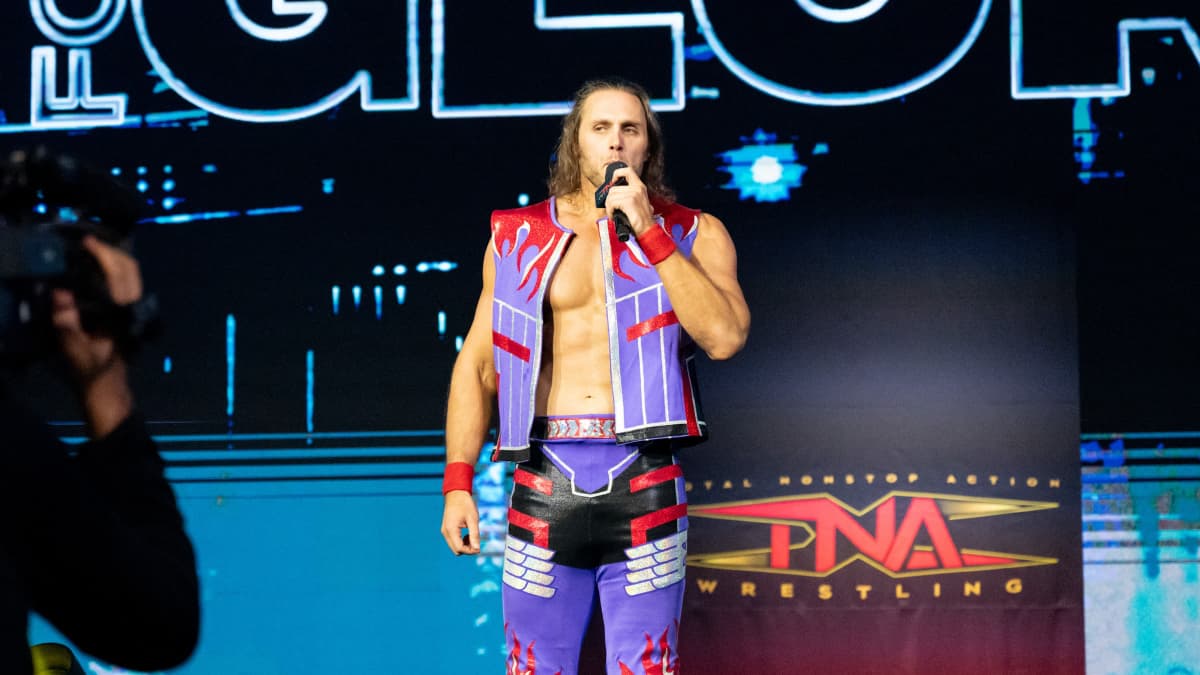 Ben Bishop cutting a promo on the TNA Bound for Glory entrance ramp