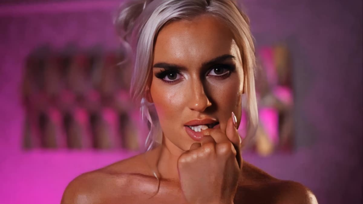 A still shot of NXT star Blake Monroe (formerly known as Mariah May) looking directly into the camera