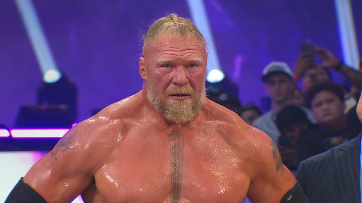 Brock Lesnar covered in sweat at WWE SummerSlam 2026