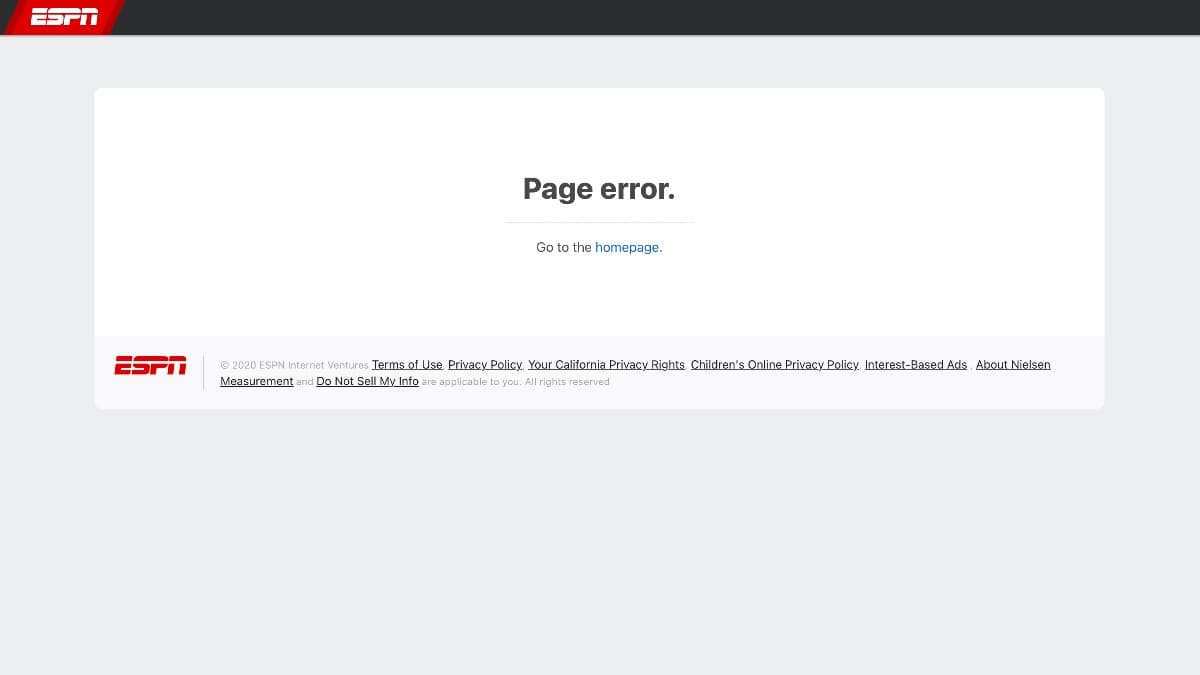 Screenshot saying 'page error' on ESPN.com