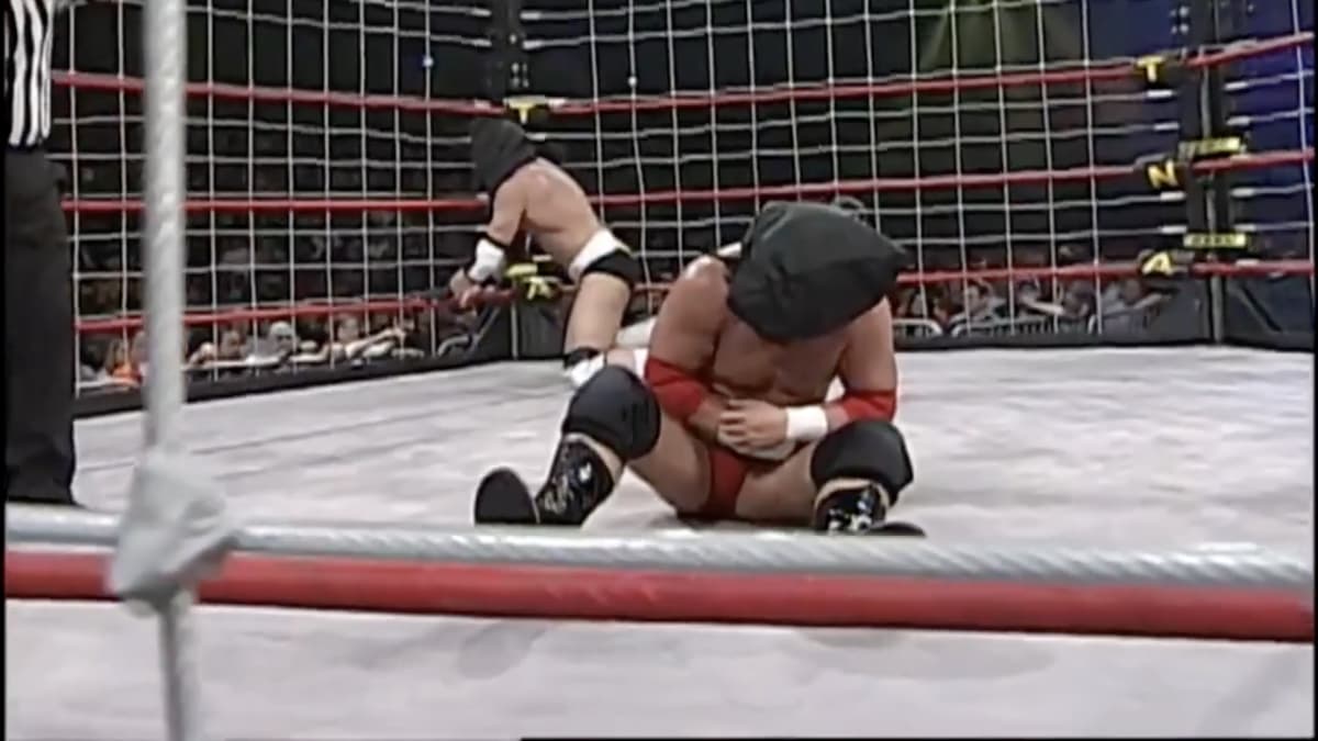 Chris Harris and James Storm with bags on their head at TNA Lockdown 2007