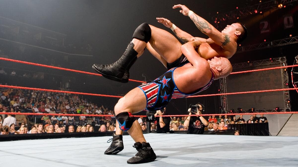 Kurt Angle with a German Suplex to Randy Orton at WWE Vengeance 2006