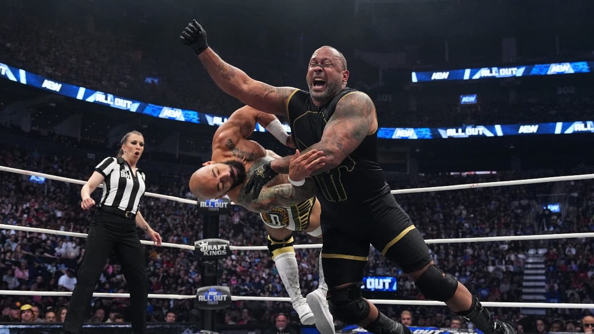 MVP hitting a lariat to Ricochet