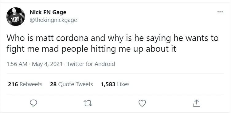 Nick gage tweet