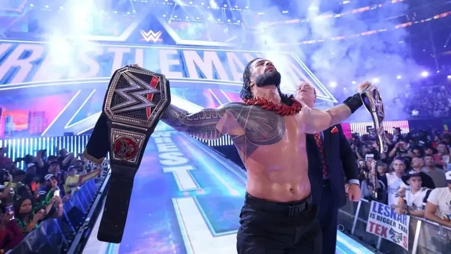Roman Reigns WrestleMania 38 celebration.jpg
