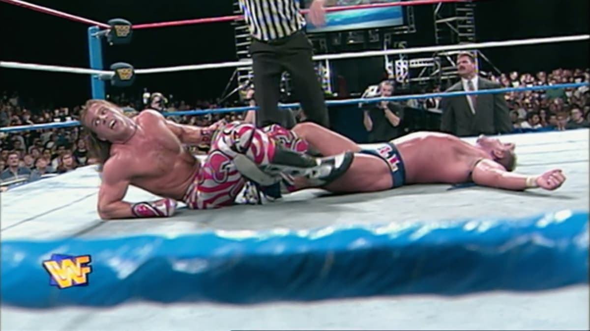 Shawn Michaels with a Figure Four Leg Lock on The British Bulldog