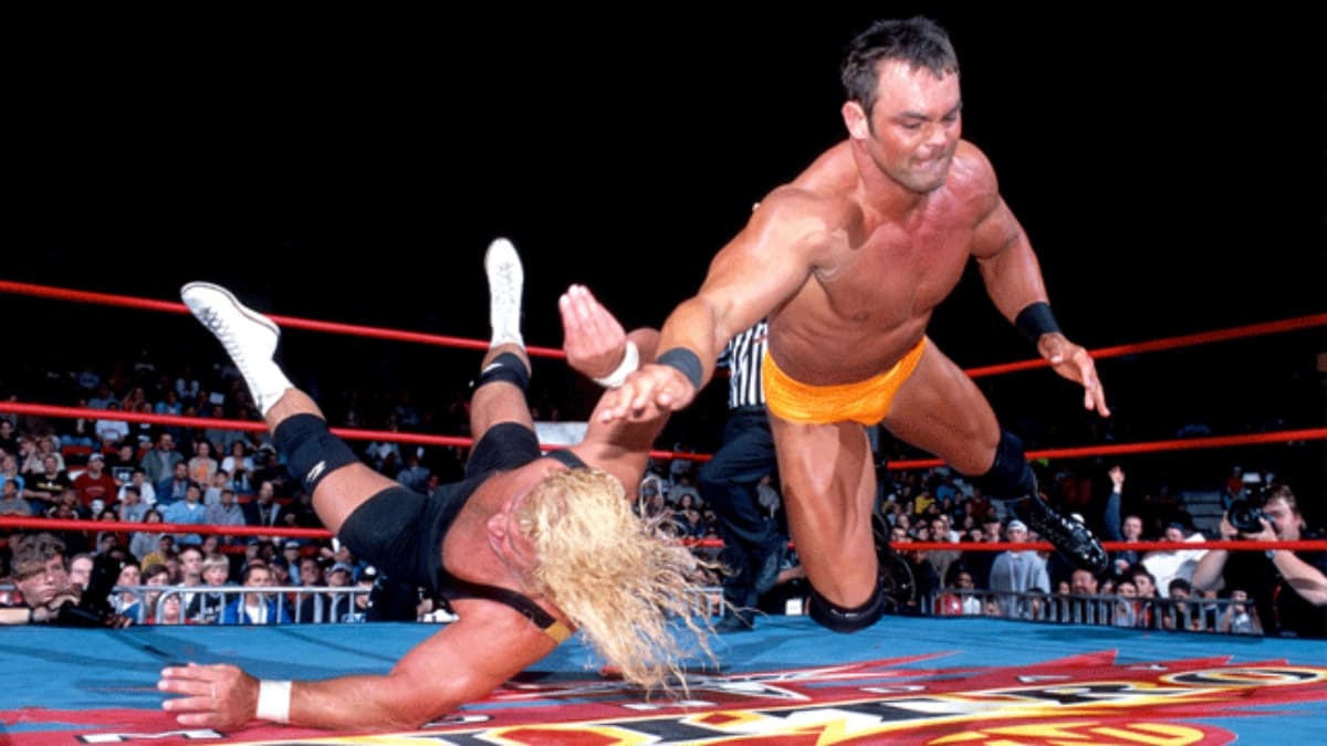 Shawn Stasiak falling to the mat after a clothesline to Curt Hennig in WCW