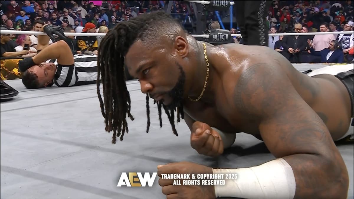 Swerve Strickland looking despondent at AEW Dynasty 2025