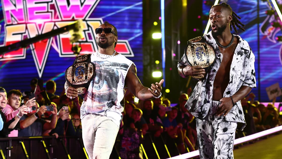 Austin Creed and Kofi walking to the ring at AEW All In 2026
