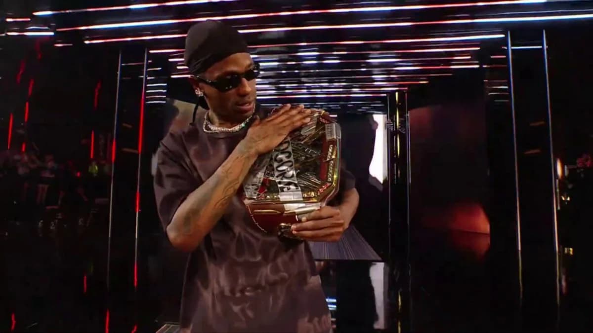 Travis Scott making his WrestleMania entrance 