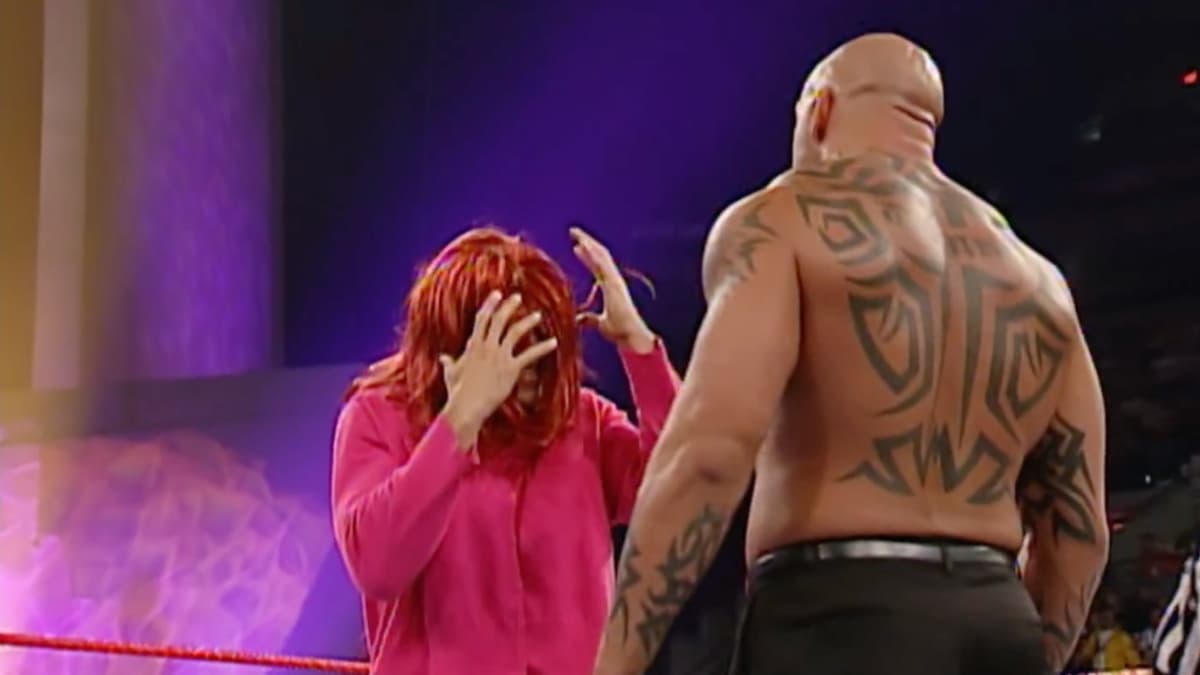Stevie Richards keeping his wig on as Tyson Tomko looks on at Unforgiven 2004