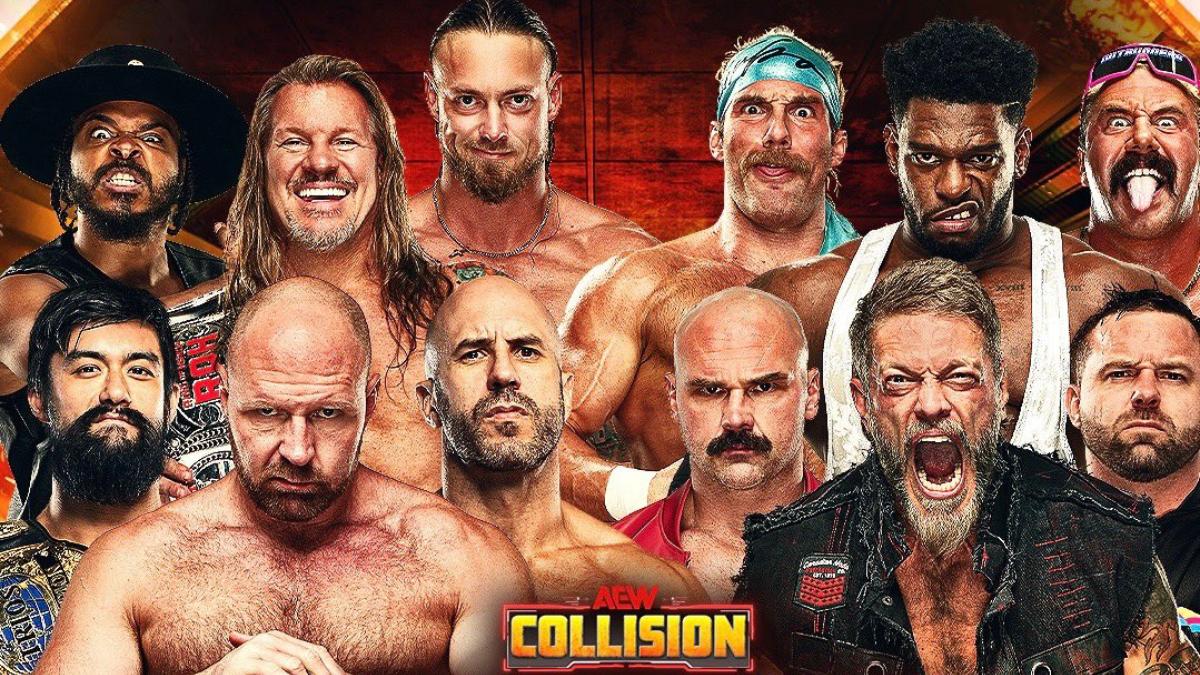 Match graphic for 12-man tag at AEW Collision Maximum Carnage