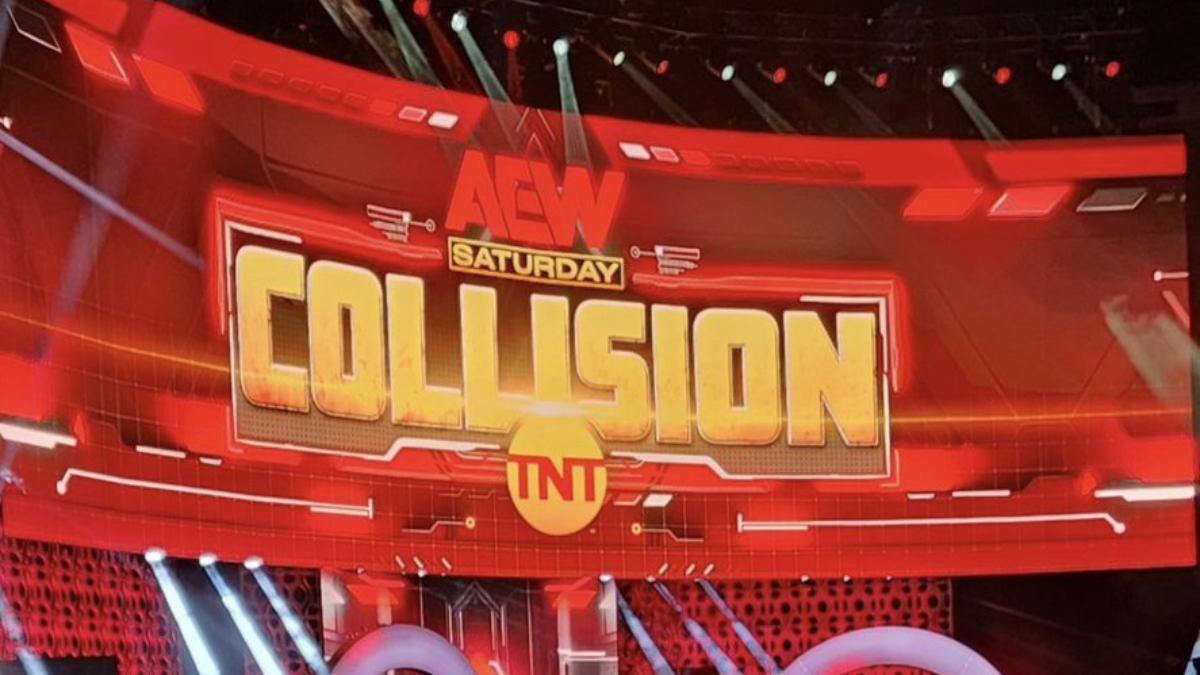 Logo for AEW Collision on set