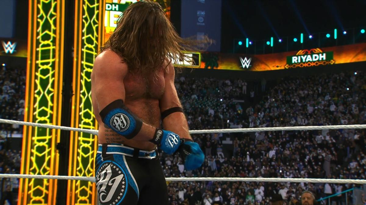 AJ Styles putting his gloves back on at WWE Royal Rumble 2026