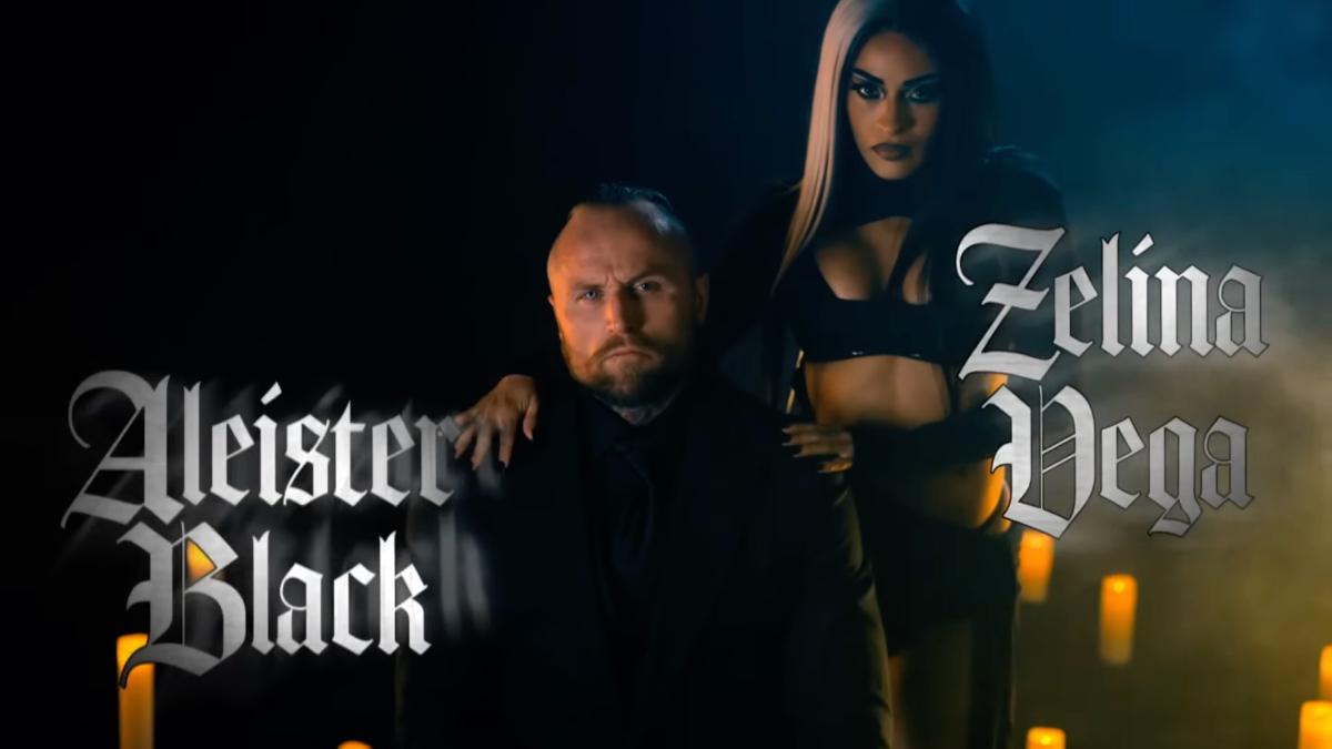 Aleister Black and Zelina Vega in a WWE backstage vignette 