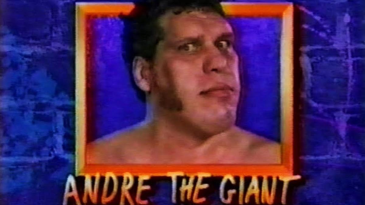 Andre The Giant being advertised for the 1991 Royal Rumble with a graphic