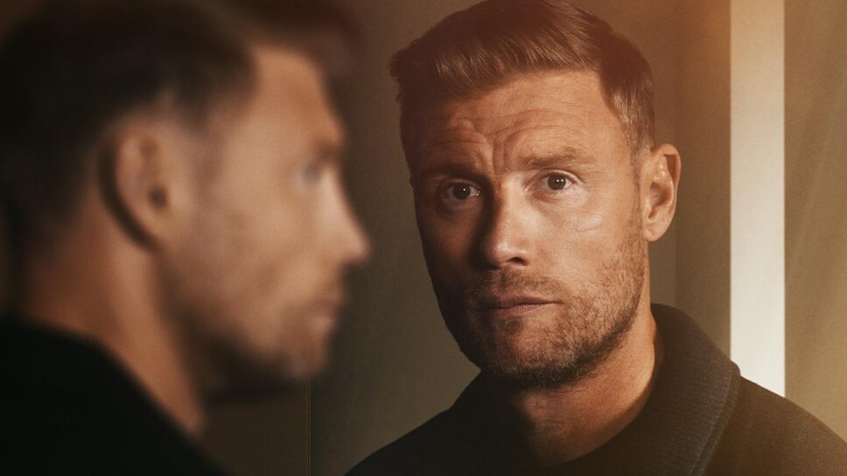 Andrew Flintoff looking at the camera wearing a black shit