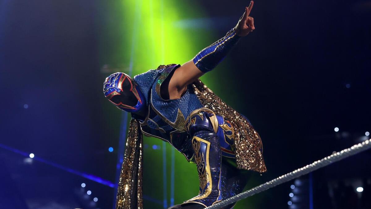Axiom strikes a pose on the top turnbuckle prior to a match in NXT