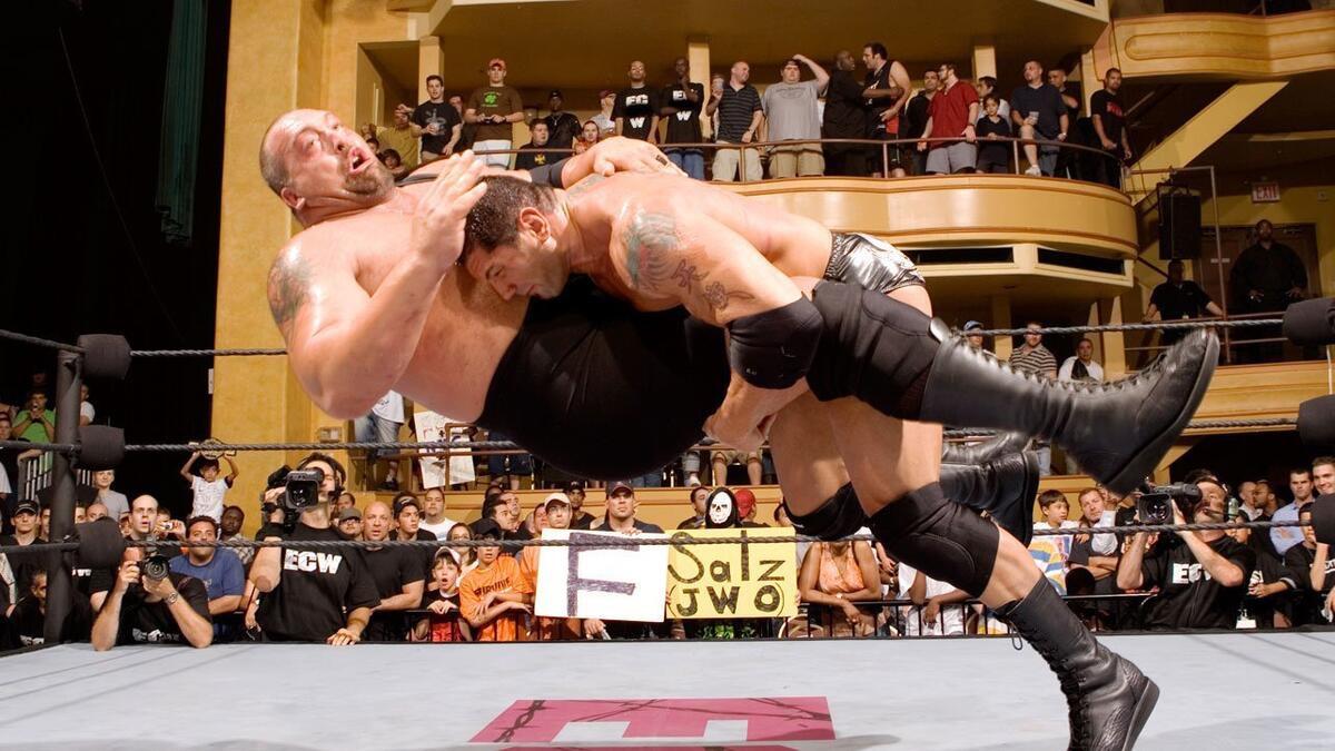 Batista spearing The Big Show in WWE ECW