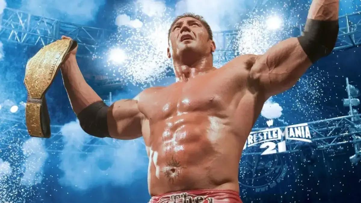 Batista WrestleMania 21 World Heavyweight Title win.jpg