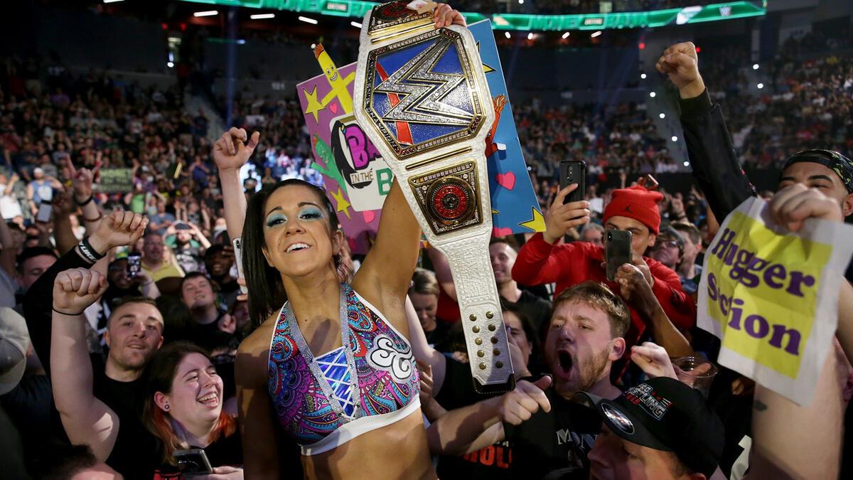 Bayley celebrating in the crowd at Money in the Bank 2019