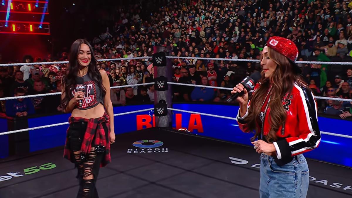 Nikki and Brie Bella cutting a promo on WWE Raw