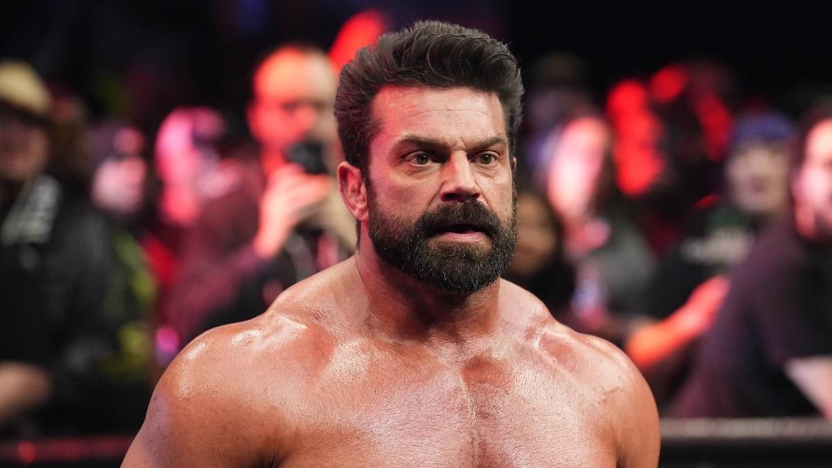 A close up shot of AEW star Brian Cage during a match on Dynamite in January 2025