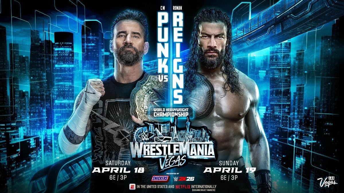 CM Punk vs. Roman Reigns graphic for WWE WrestleMania 42