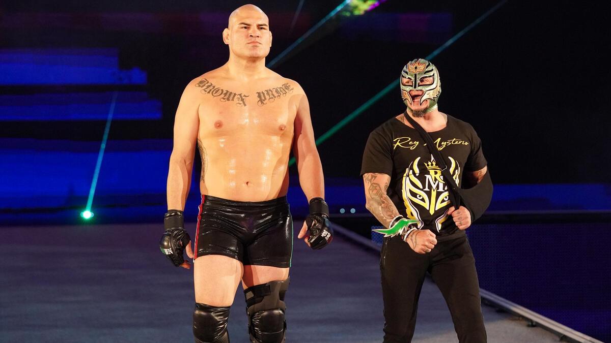 Cain Velasquez with Rey Mysterio at WWE Crown Jewel 2019