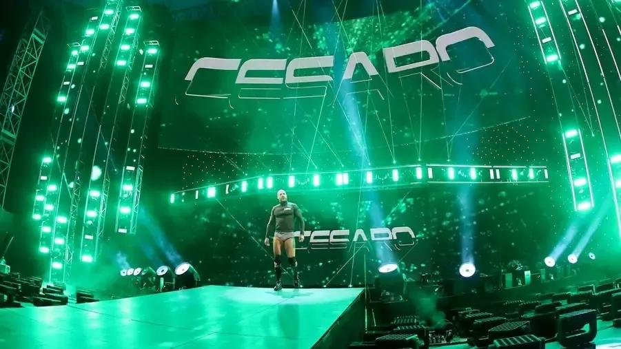 Cesaro makes his entrance at WWE Elimination Chamber 2021.jpg