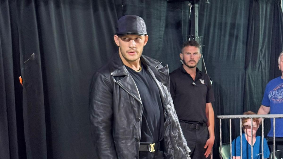 Channing Stacks Lornzo in a leather flat cap and leather jacket