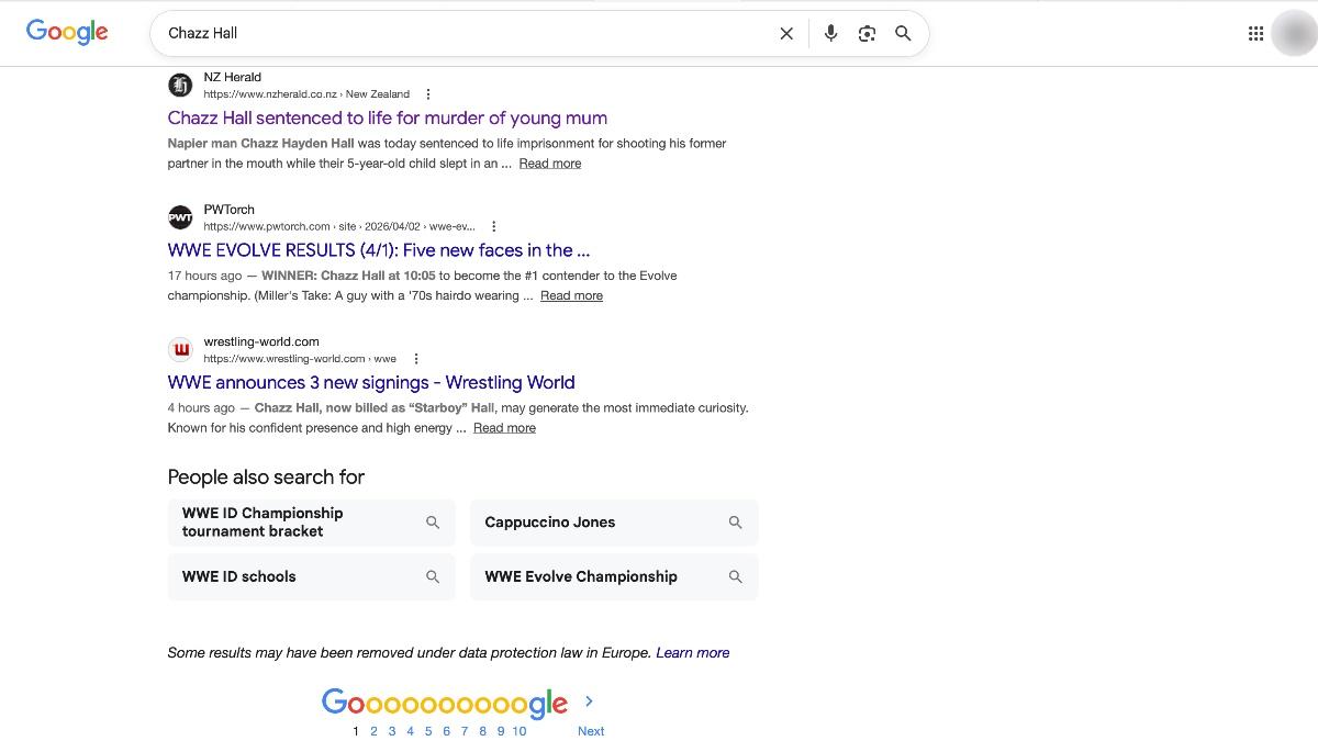 Google Search of Chazz Hall