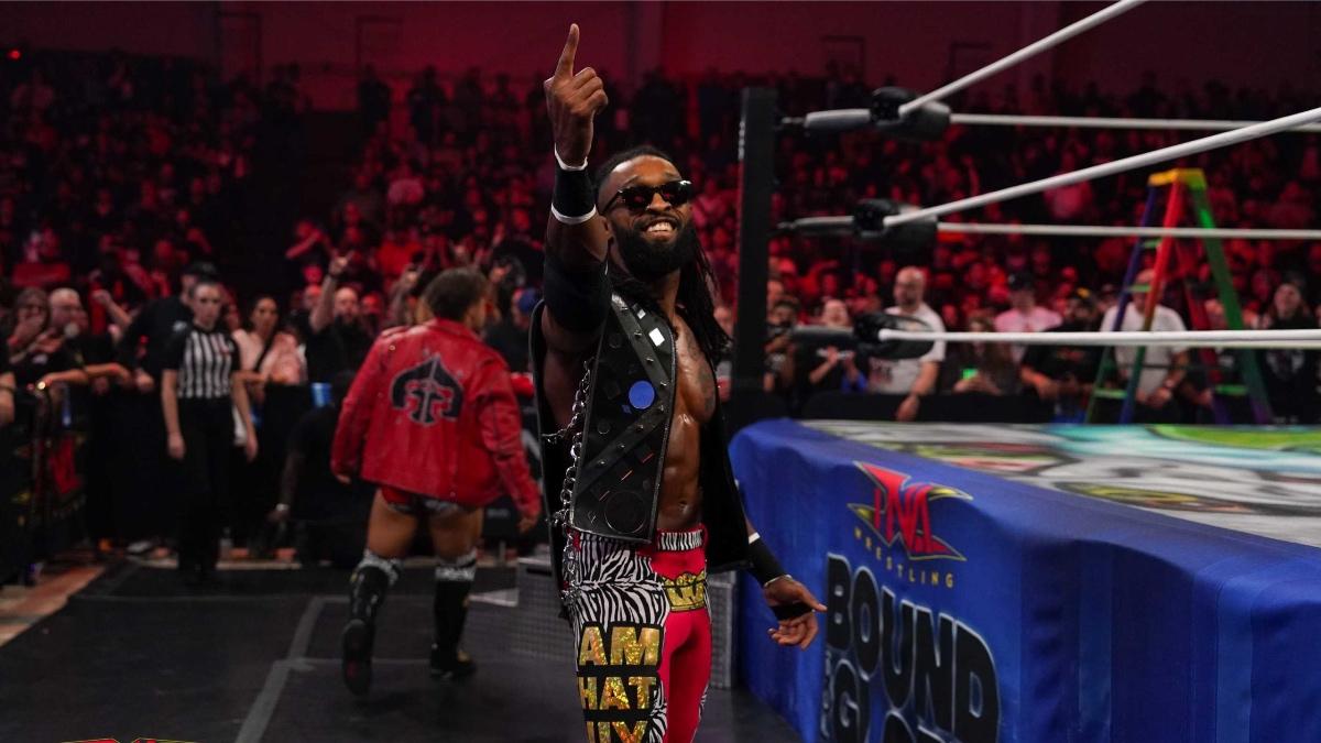 Chris Bey putting his finger in the air during his entrance at TNA Bound For Glory 2024