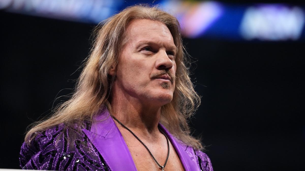Chris Jericho in a purple sparkly jacket close-up
