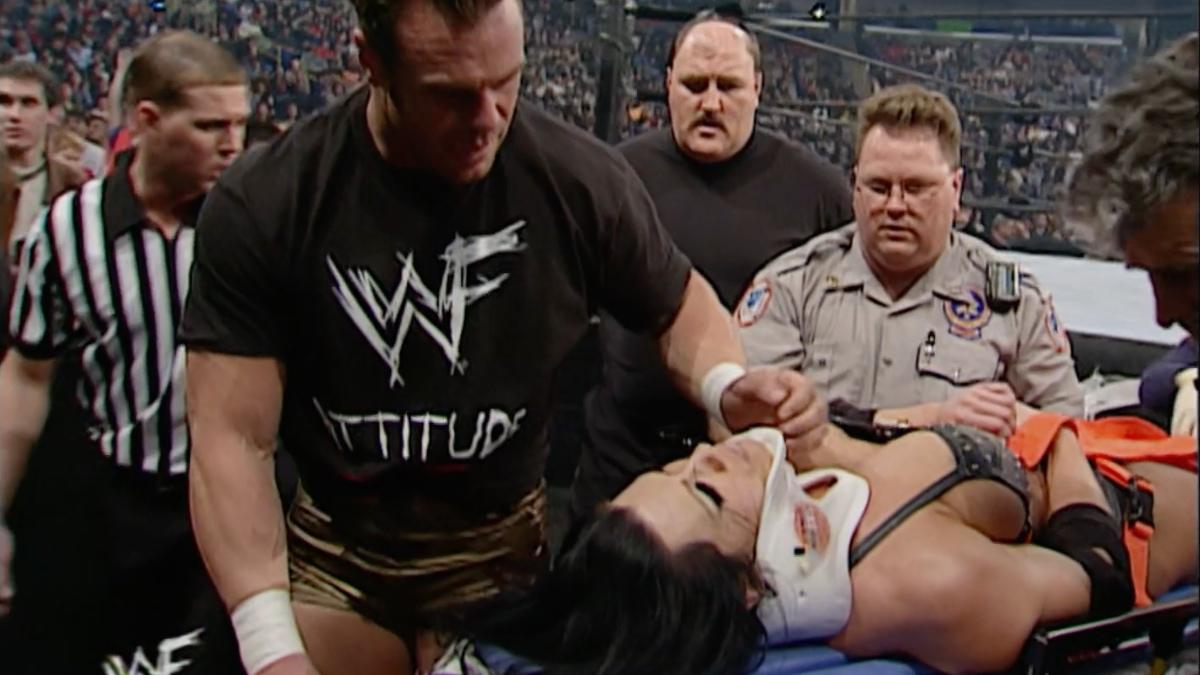 Chyna on a stretcher at WWE Royal Rumble 2001