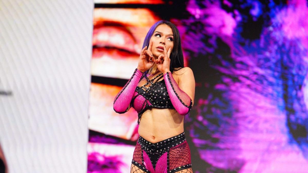 Cora Jade strikes a pose while making her entrance at TNA Sacrifice 2025