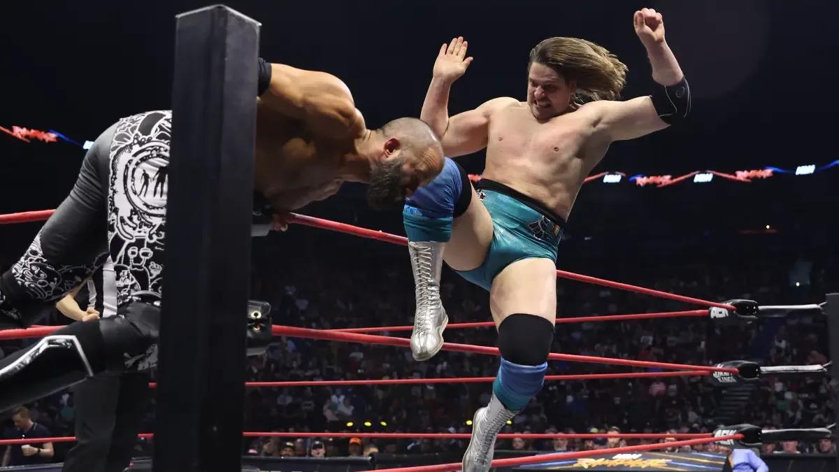 Dalton Castle hits a running knee strike during a match in May of 2024.