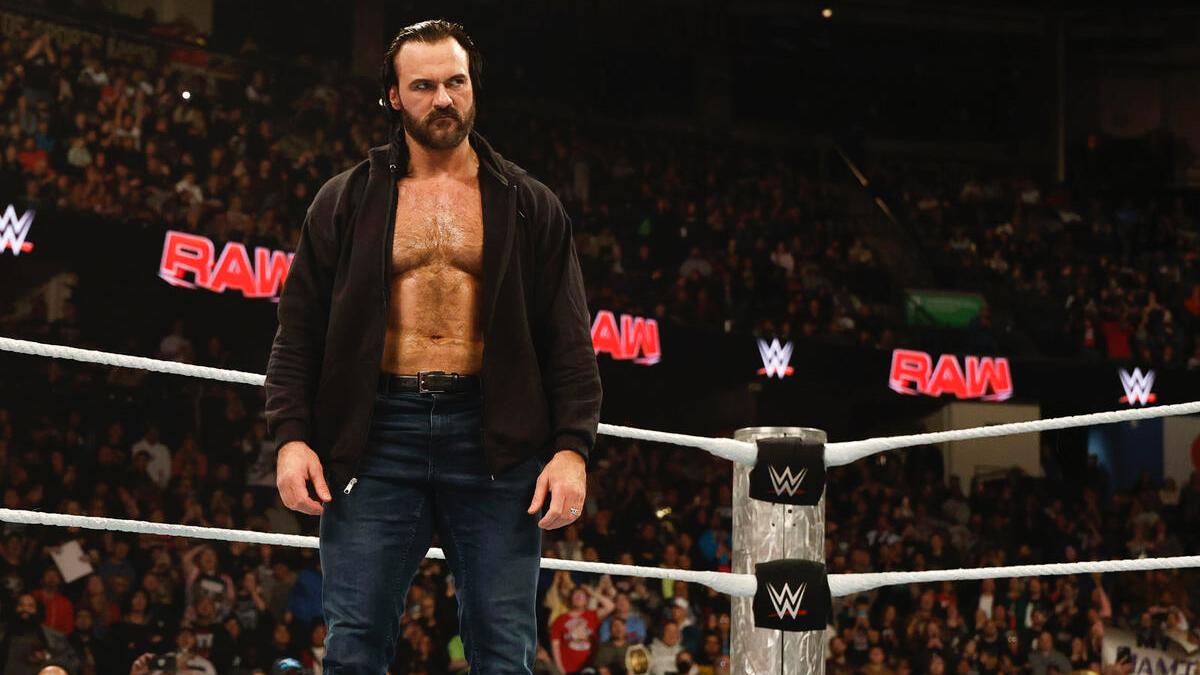 Drew McIntyre in a hoodie and jeans on WWE Raw in December 2024