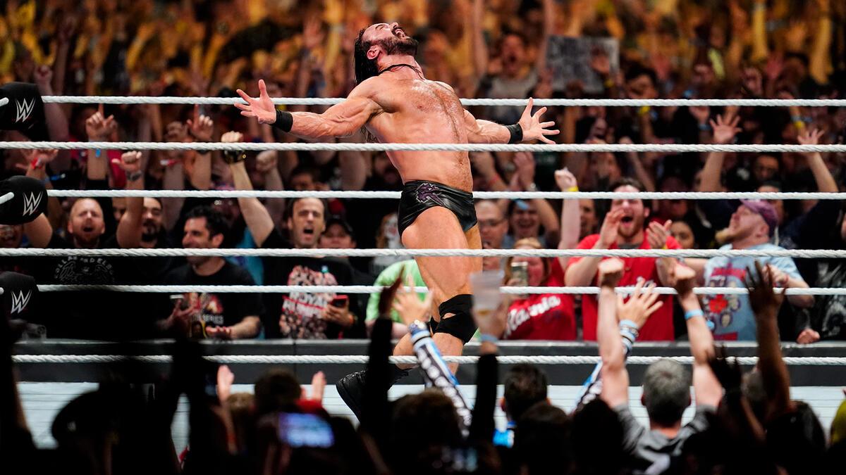 Drew McIntyre celebrating his Royal Rumble 2020 win