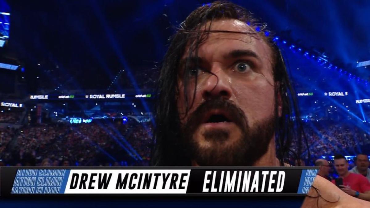 Drew McIntyre looking shocked at WWE Royal Rumble 2025