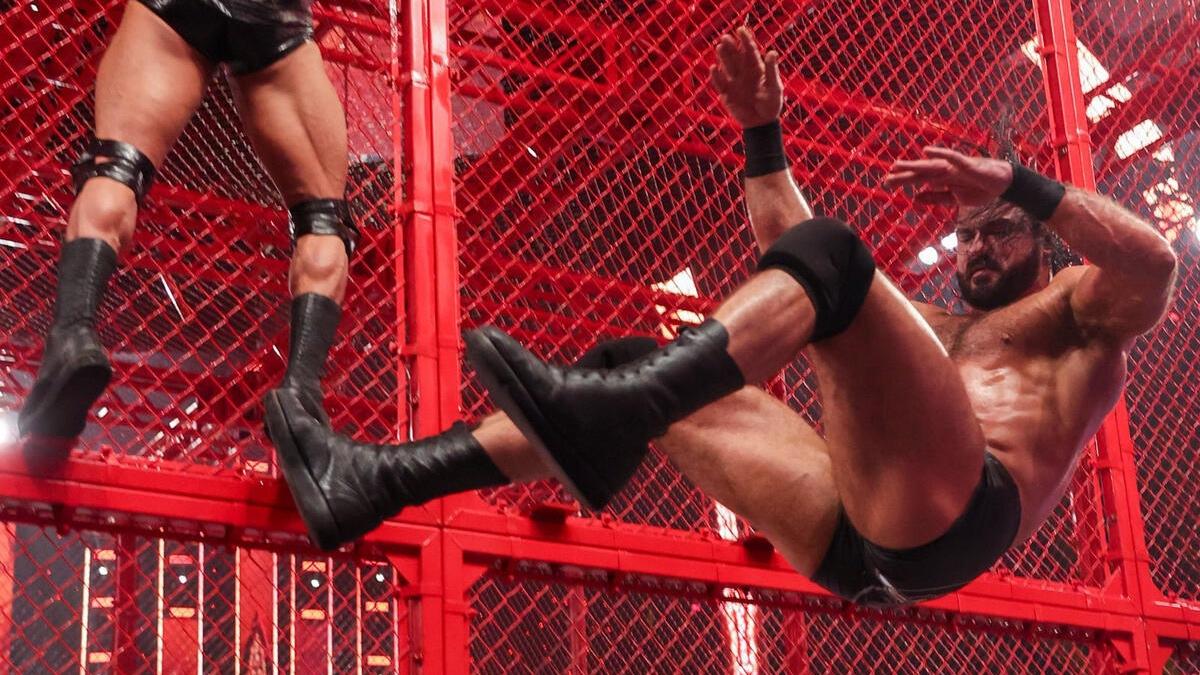 Drew McIntyre falling off the side of the cell at WWE Hell in a Cell 2020