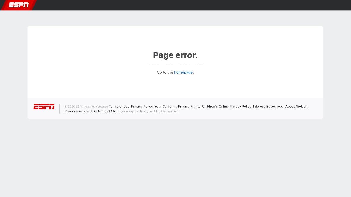 Screenshot saying 'page error' on ESPN.com