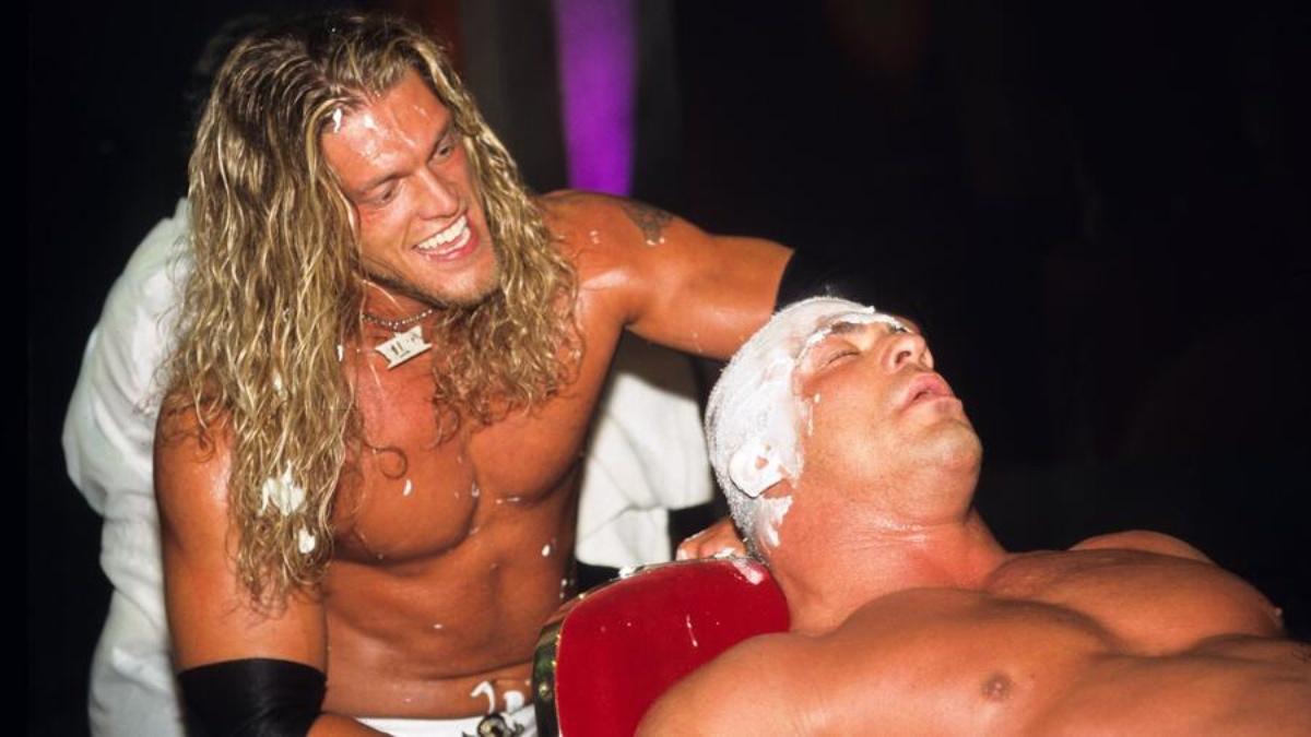Kurt Angle having his head shaved by Edge at WWE Judgment Day 2002