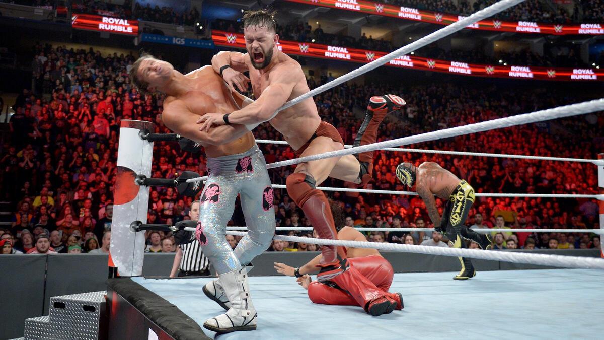 Finn Balor eliminating Dolph Ziggler from WWE Royal Rumble 2018