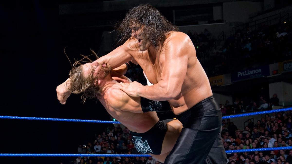 The Great Khali clotheslining Triple H on January 30, 2009 episode of WWE SmackDown