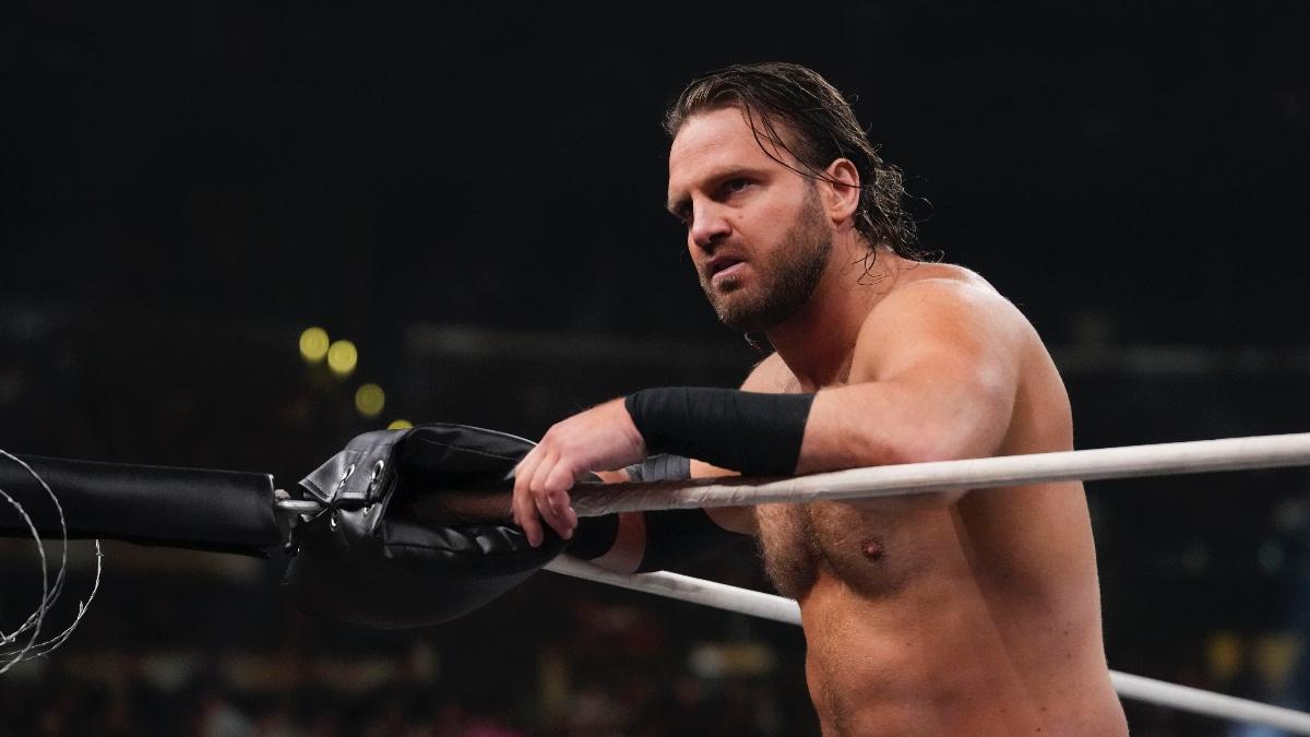 Hangman Page resting on the ropes at AEW Revolution 2026