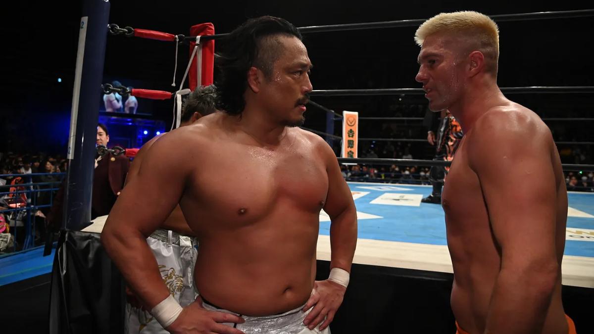 Zack Sabre Jr. and Hirooki Goto facing off