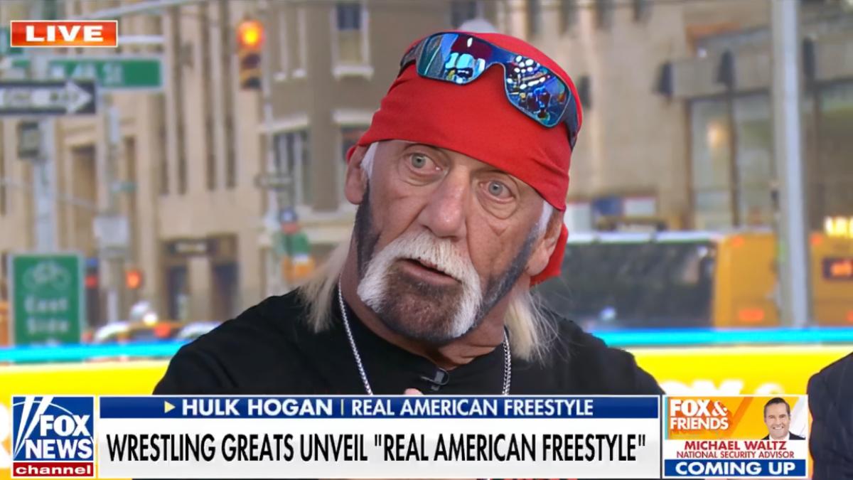 Hulk Hogan with Hollywood bear on Fox & Friends in April 2025