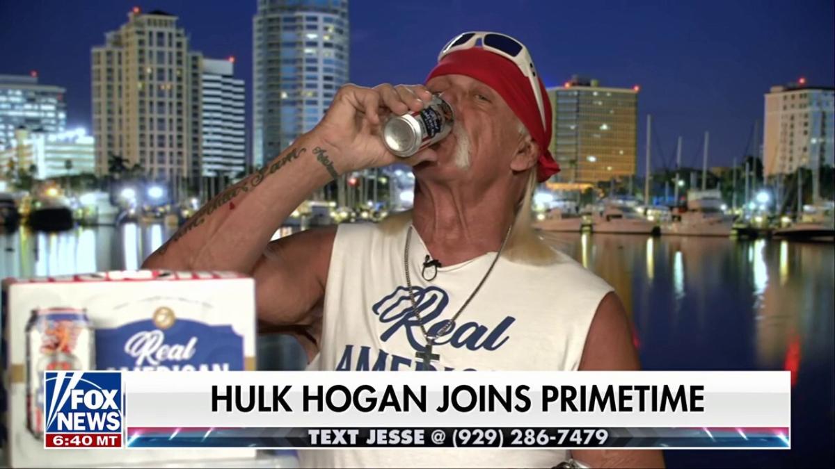 Hulk Hogan chugging a beer on Fox News